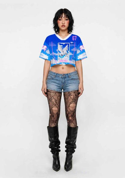 Blue Sky Alpha Male Unicorn Y2K Crop Sport Jersey Shirts Cherrykitten
