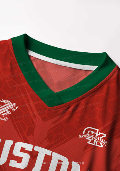 Custom Text Red Green Y2K Crop Football Jersey Shirts Cherrykitten