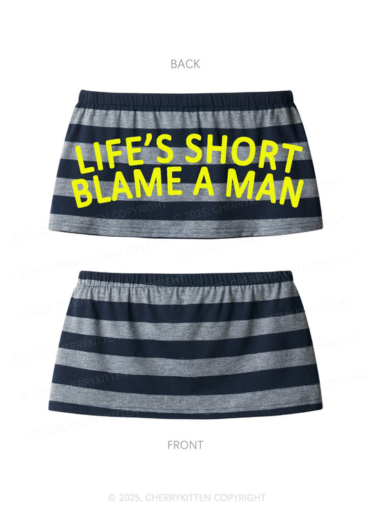 Blame A Man Y2K Navy Grey Striped Mini Skirt Cherrykitten