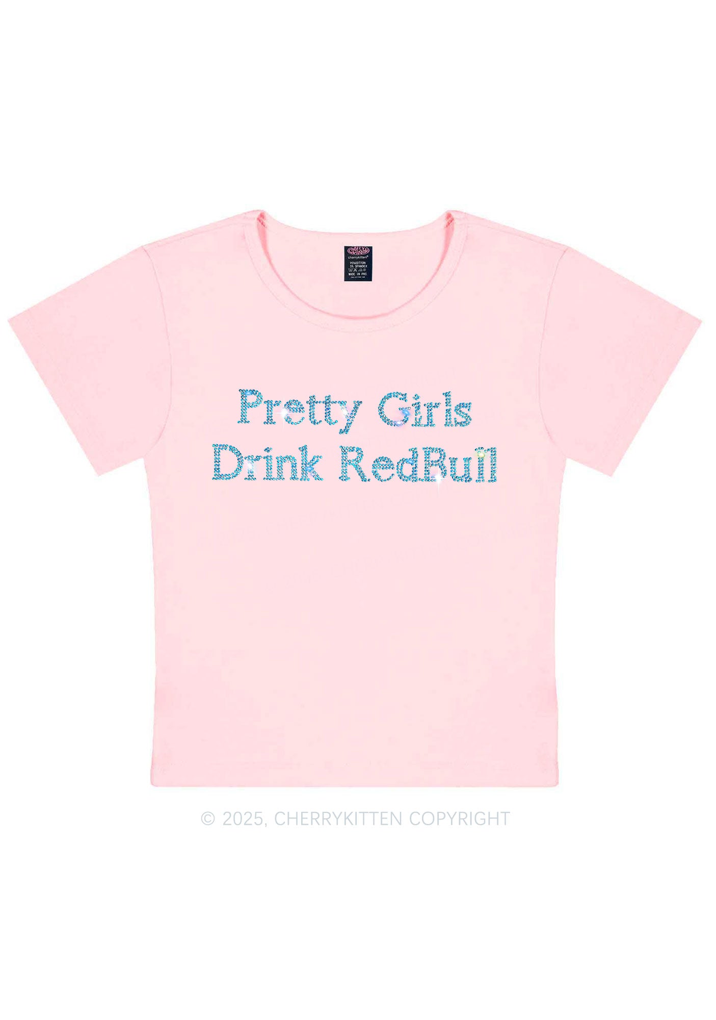 Rhinestone Pretty Girls Drink Redbull Y2K Baby Tee Cherrykitten