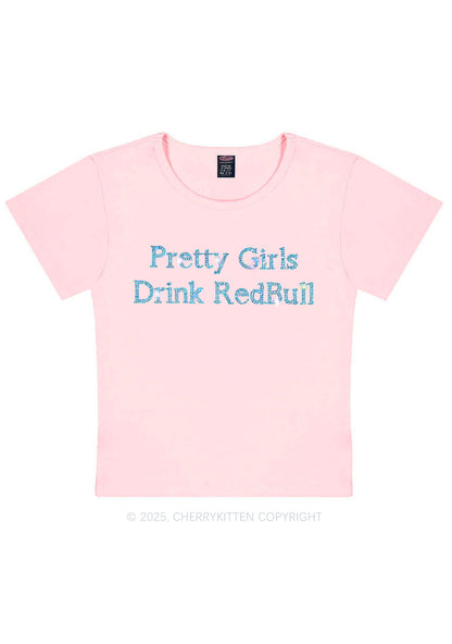 Rhinestone Pretty Girls Drink Redbull Y2K Baby Tee Cherrykitten