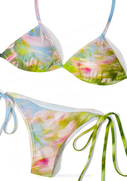 Blurred Blooms Y2K Print Bikini Set Cherrykitten