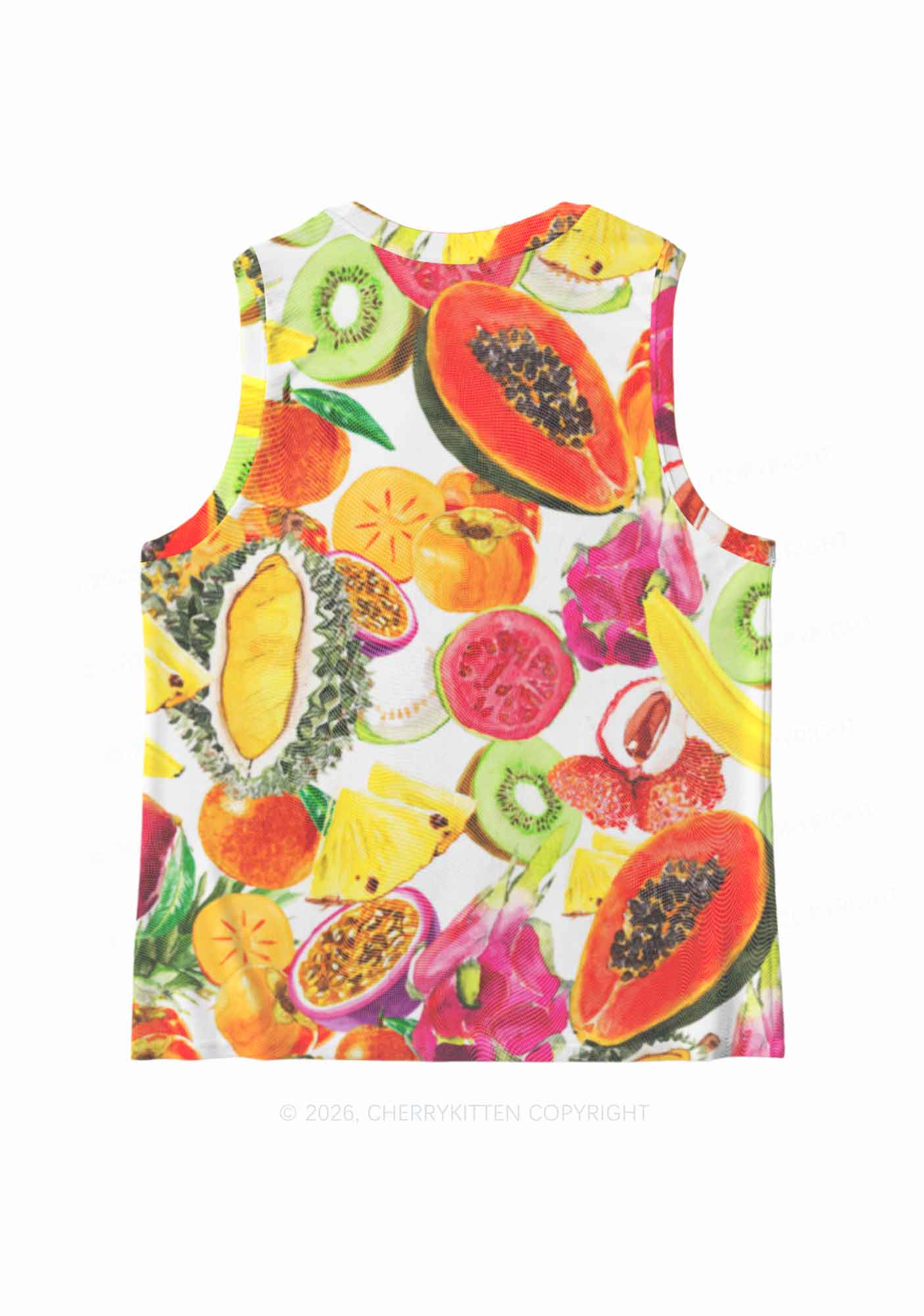 Tropical Fruit Pride Y2K Mesh Muscle Tank Cherrykitten
