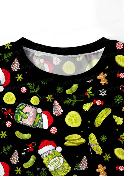 Christmas Black Santa Hat Pickle Y2K Print Long Sleeve Pajama Set Cherrykitten