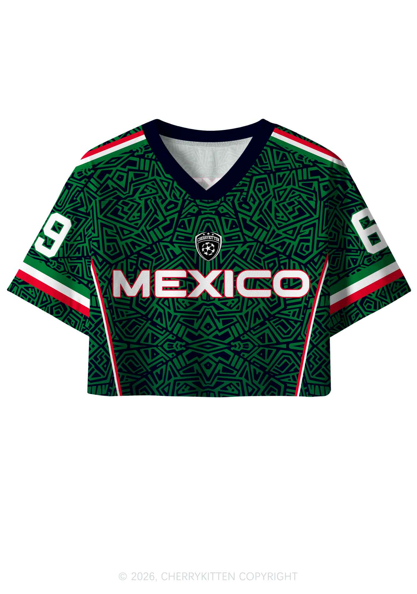 Custom Green Mexico Geometric Pattern Y2K Crop Sport Jersey Shirts Cherrykitten