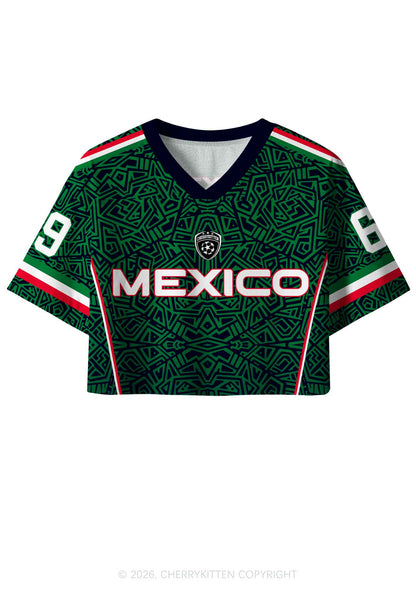 Custom Green Mexico Geometric Pattern Y2K Crop Sport Jersey Shirts Cherrykitten