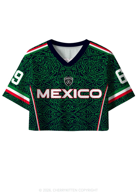Custom Green Mexico Geometric Pattern Y2K Crop Sport Jersey Shirts Cherrykitten
