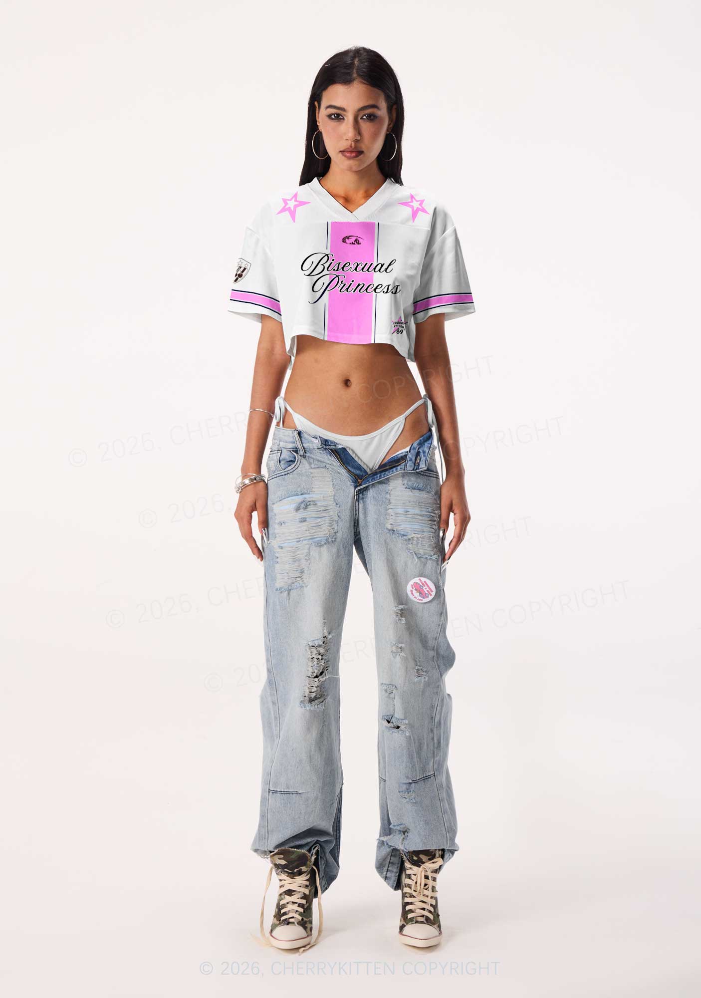 White Bisexual Princess Pride Y2K Crop Sport Jersey Shirts Cherrykitten