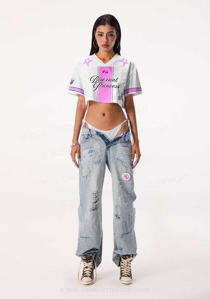 White Bisexual Princess Pride Y2K Crop Sport Jersey Shirts Cherrykitten