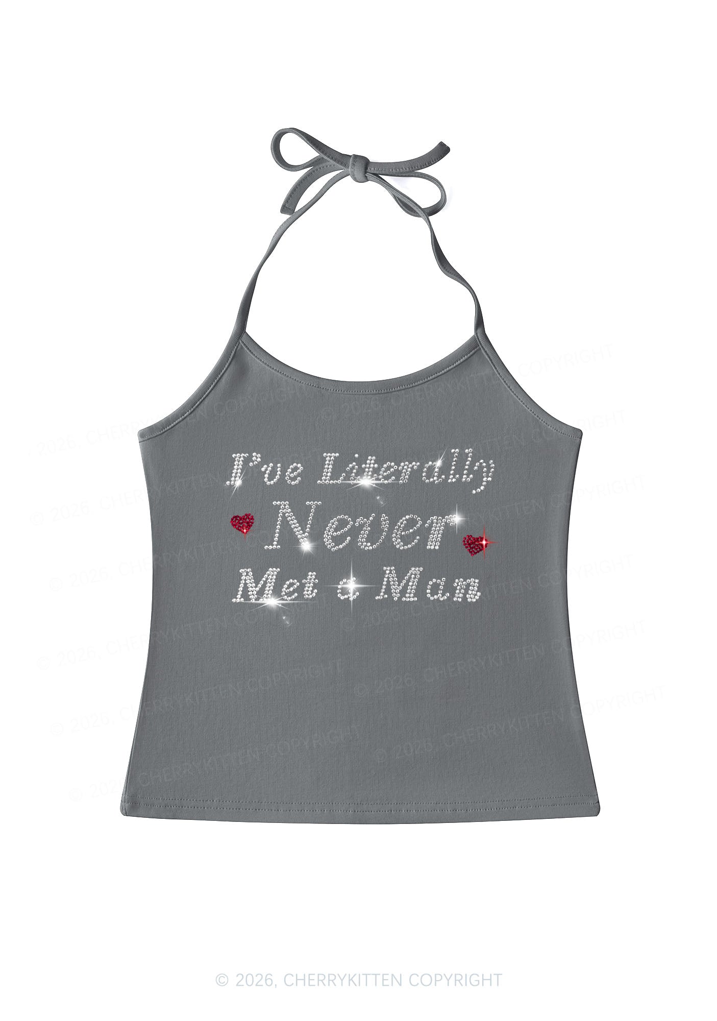 Rhinestone Never Met A Man Pride Y2K Halter Neck Cami Cherrykitten