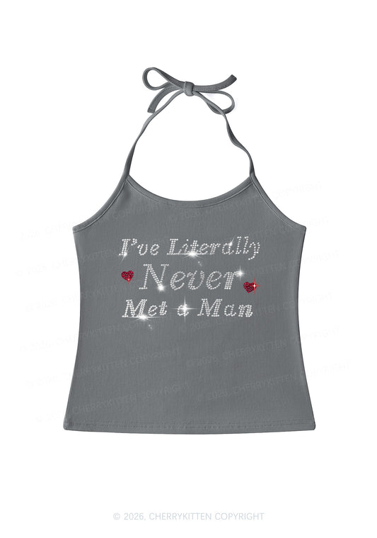 Rhinestone Never Met A Man Pride Y2K Halter Neck Cami Cherrykitten