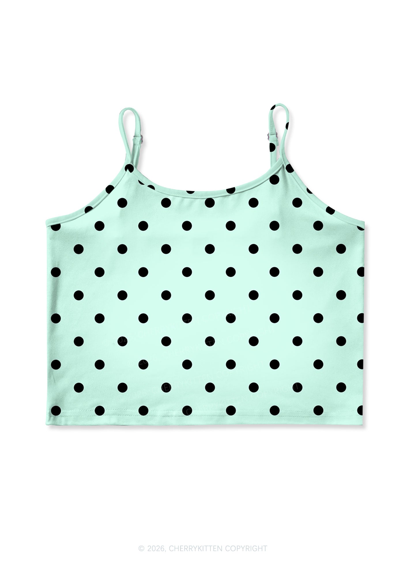 Black Dots On Mint Green Y2K Print Cami Crop Top Cherrykitten