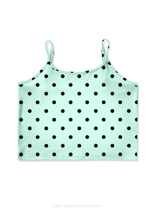 Black Dots On Mint Green Y2K Print Cami Crop Top Cherrykitten