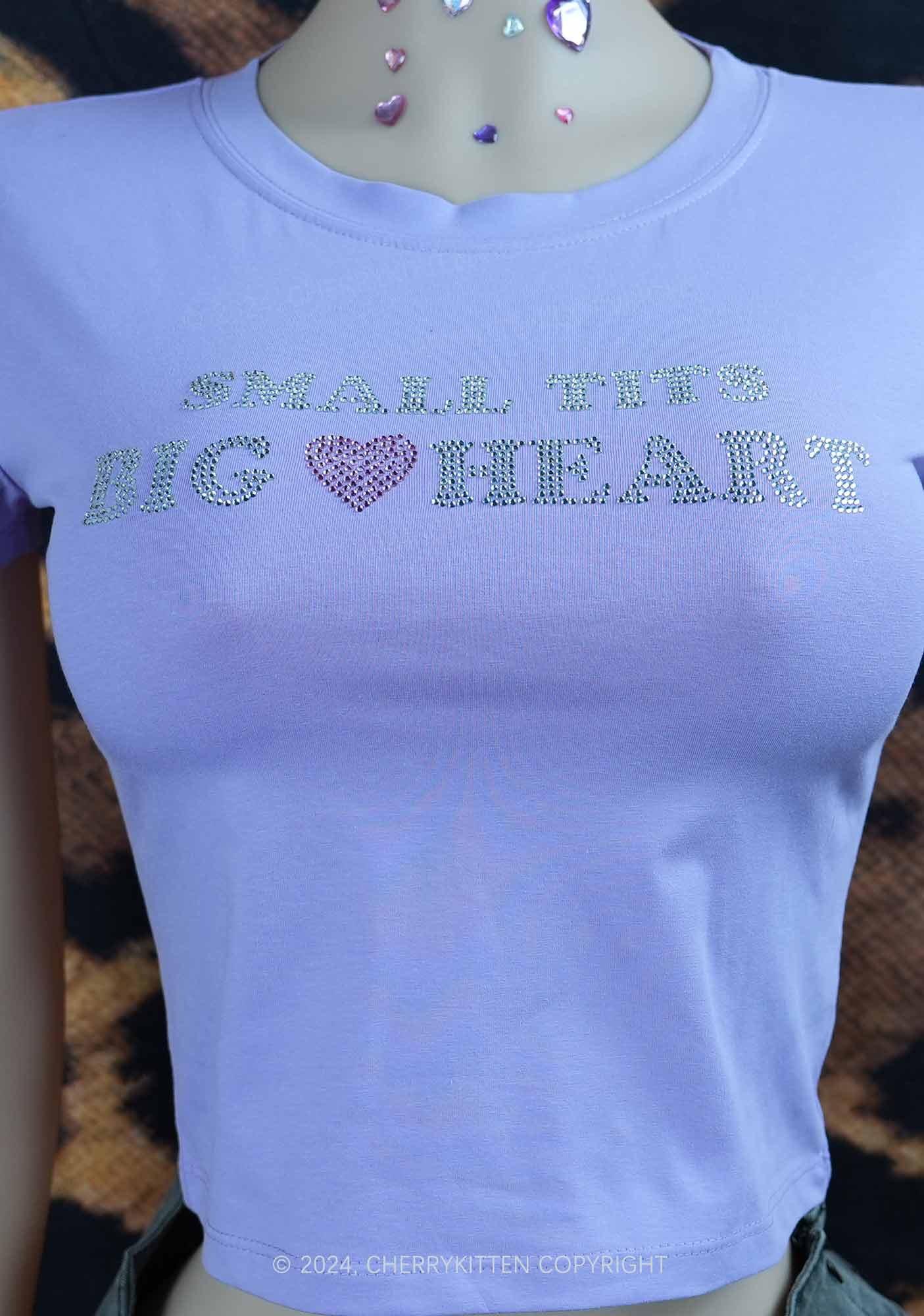 Rhinestone Big Heart Y2K Baby Tee Cherrykitten