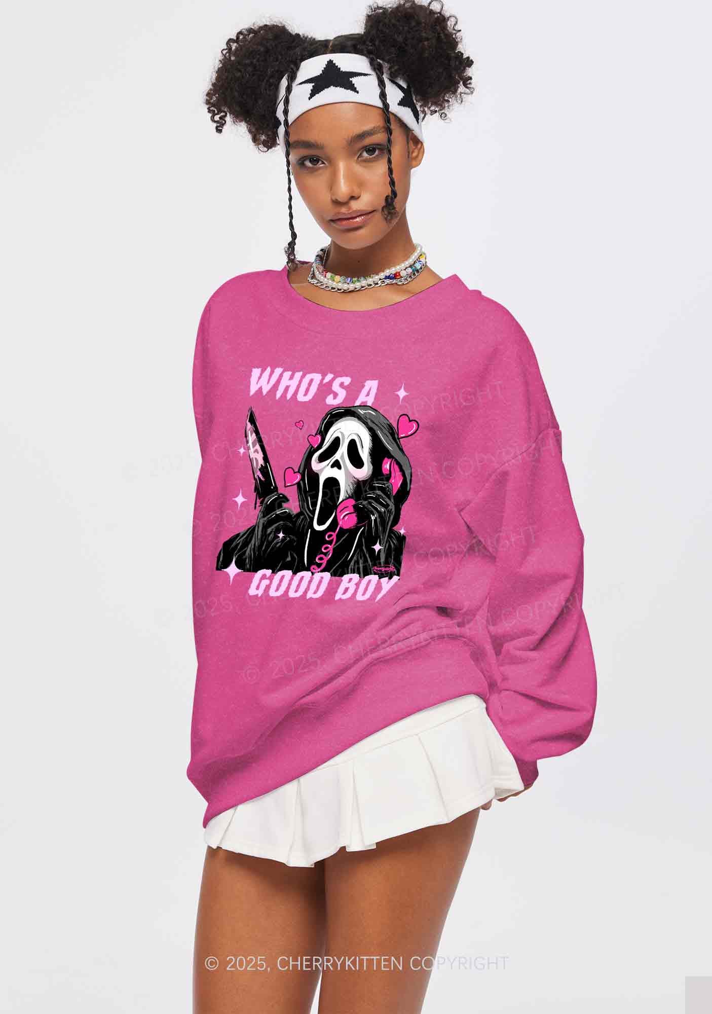Halloween Ghost Good Boy Y2K Washed Sweatshirts Cherrykitten