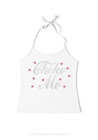 Rhinestone Choke Me Y2K Halter Neck Cami Cherrykitten