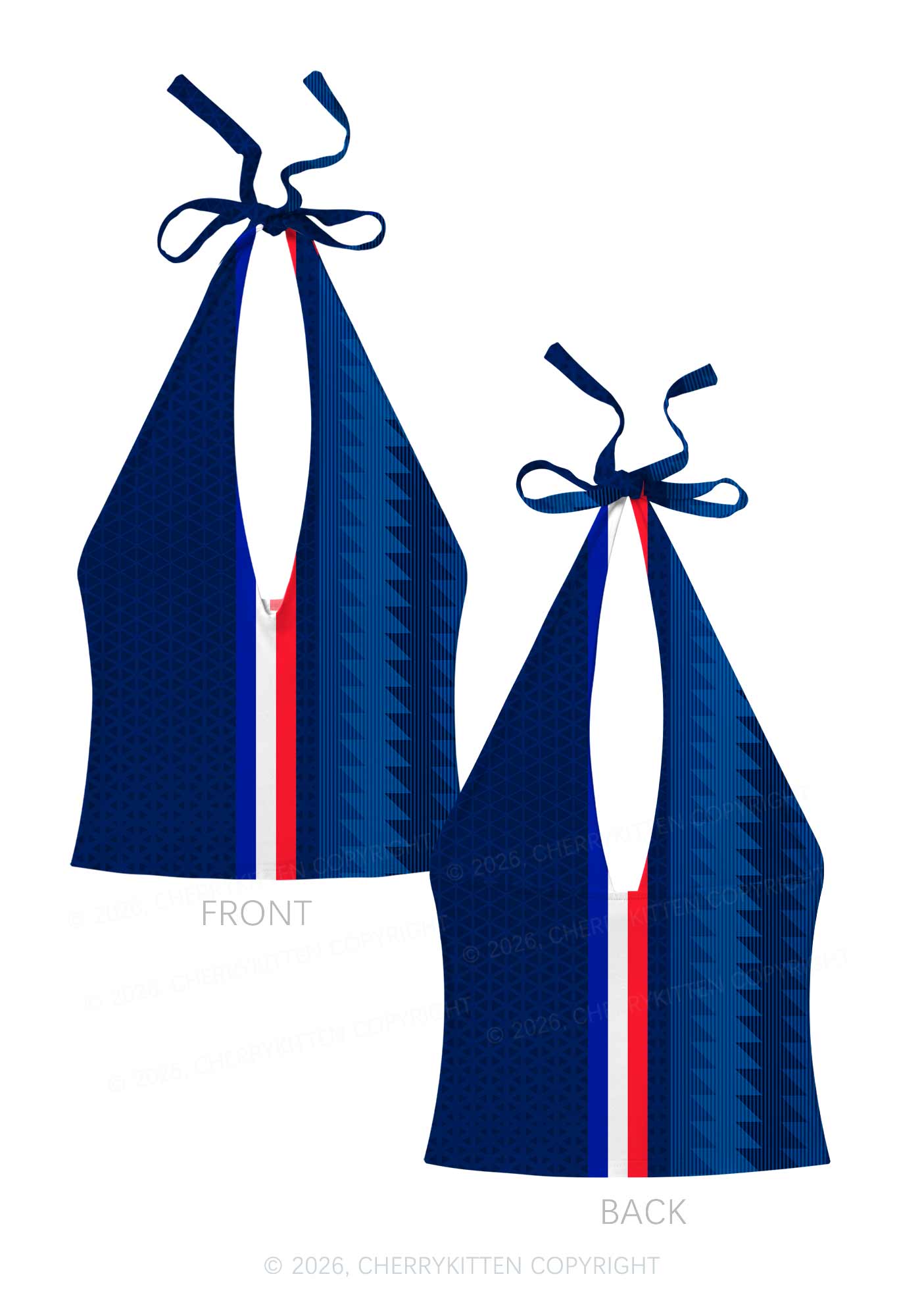 Red White Blue Stripe Y2K Print Halter Deep V Neck Cami Cherrykitten