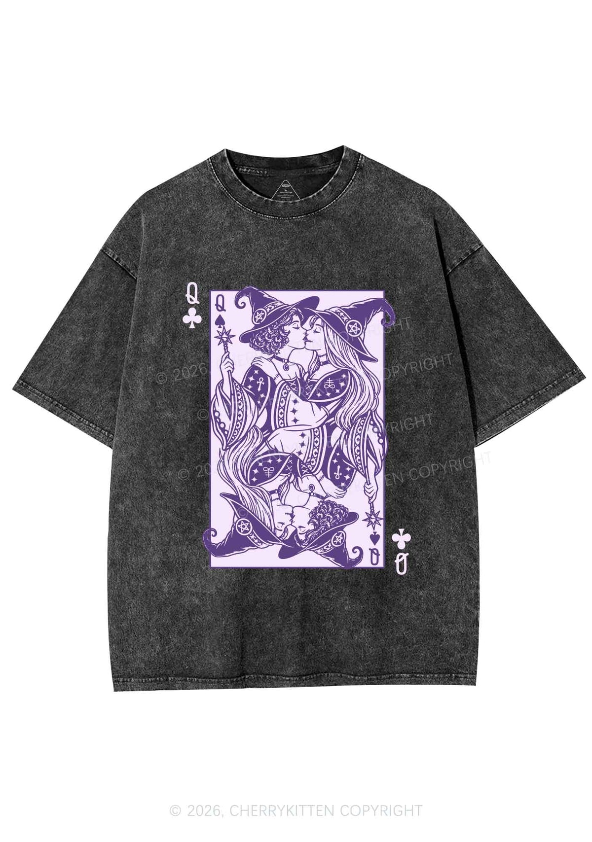 Halloween Witches Queen Kiss Y2K Shirts Washed Tee Cherrykitten