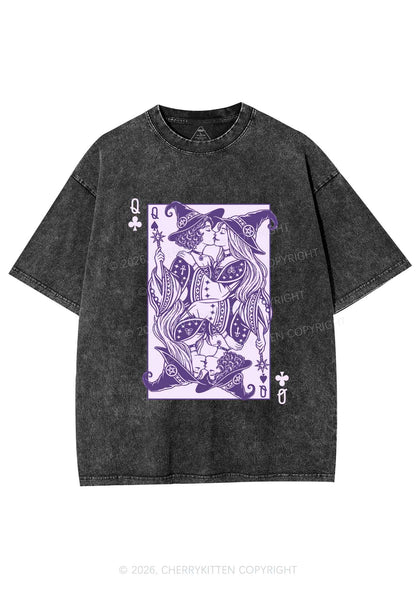 Halloween Witches Queen Kiss Y2K Shirts Washed Tee Cherrykitten