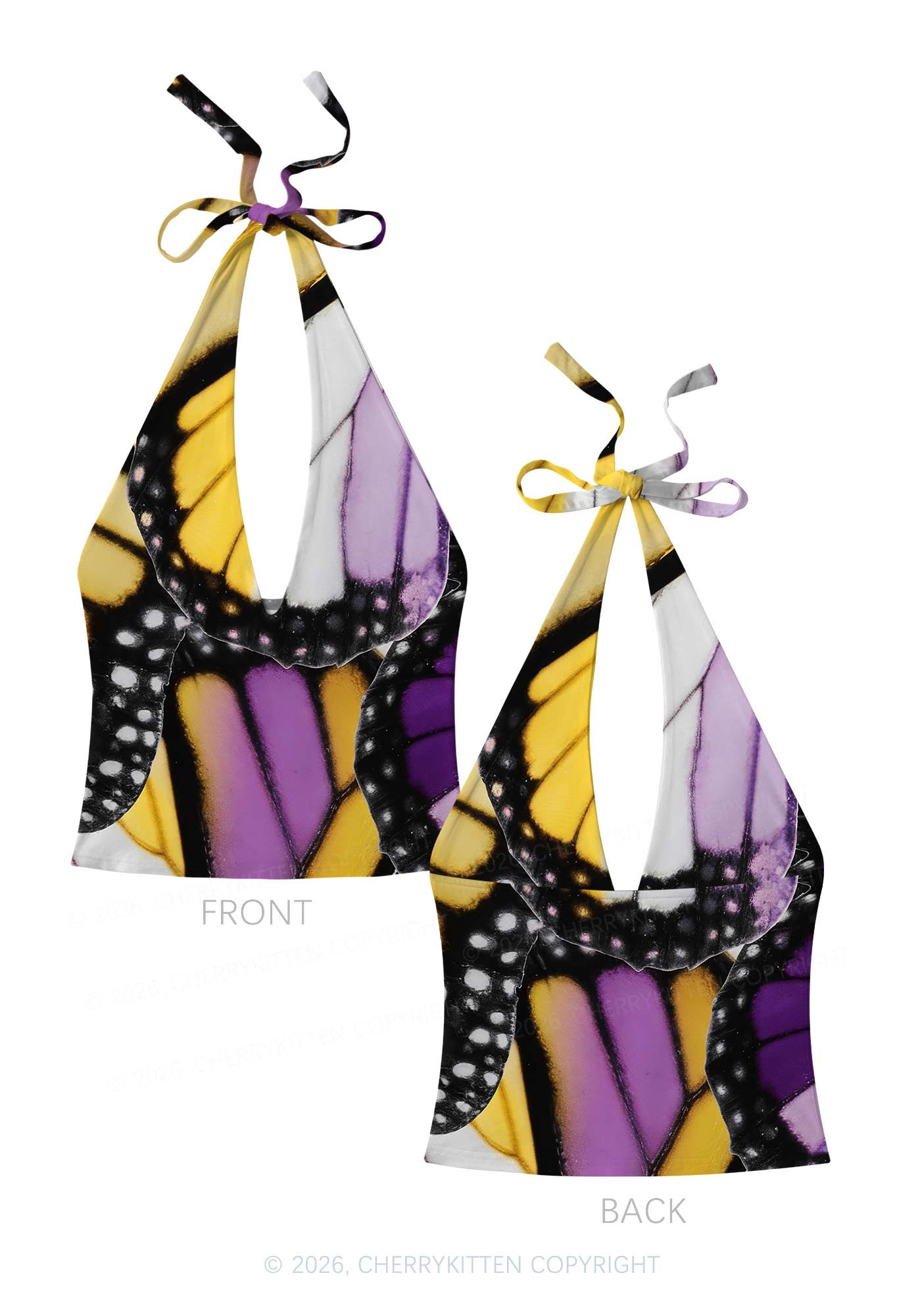 Nonbinary Butterfly Wing Pride Y2K Print Halter Deep V Neck Cami Cherrykitten