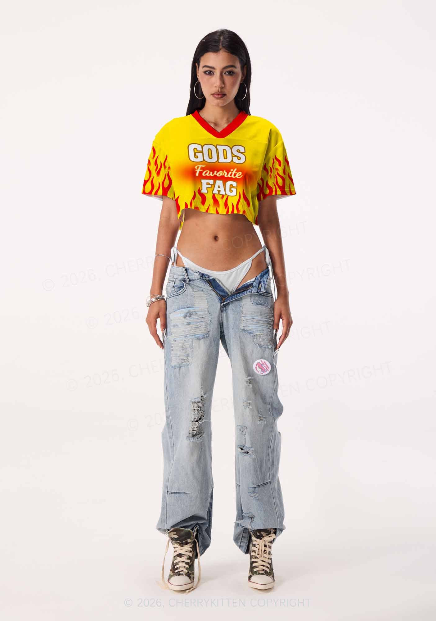 Yellow Gods Favorite Fag Pride Y2K Crop Sport Jersey Shirts Cherrykitten
