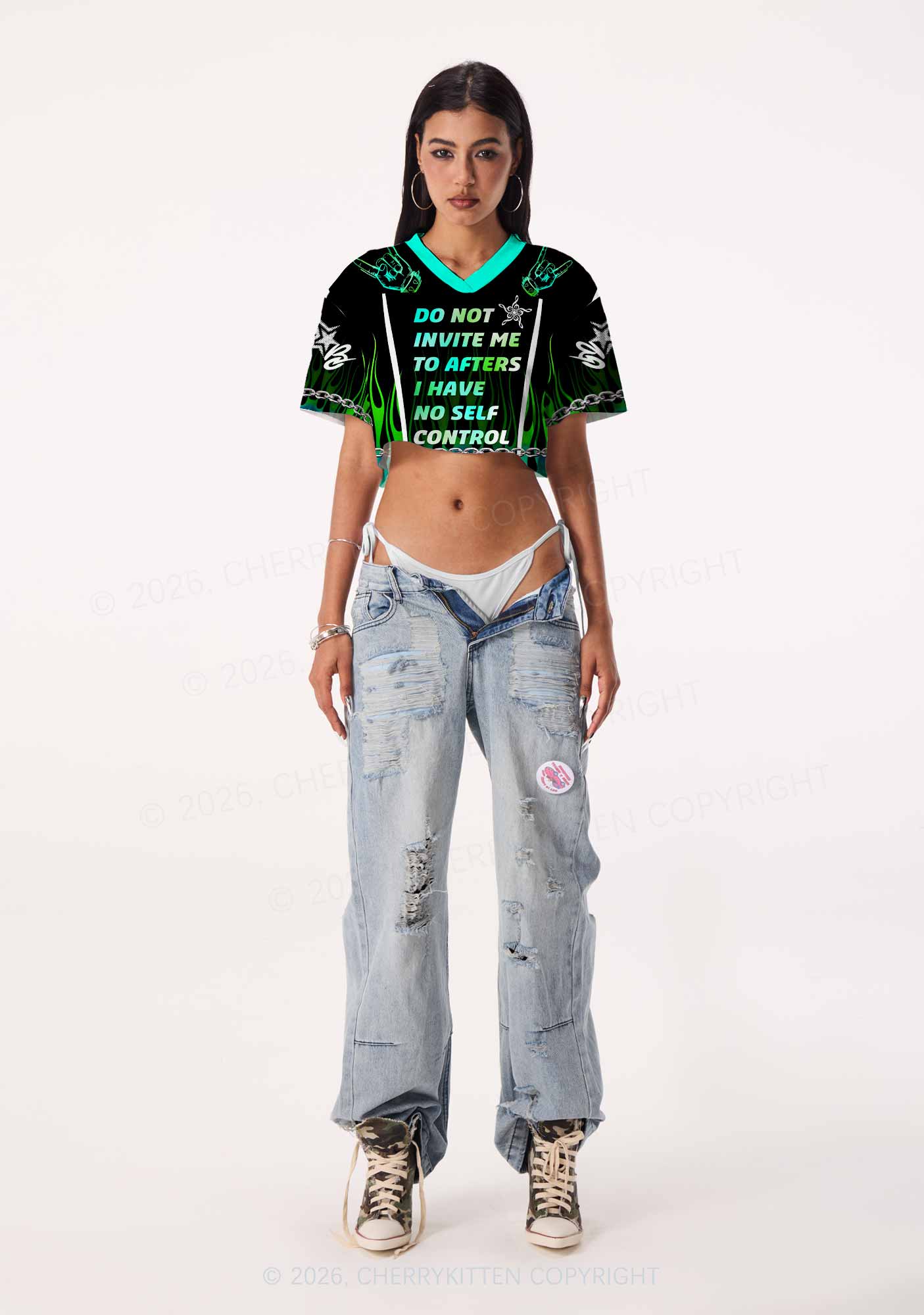 Do Not Invite Me To Afters Y2K Crop Sport Jersey Shirts Cherrykitten