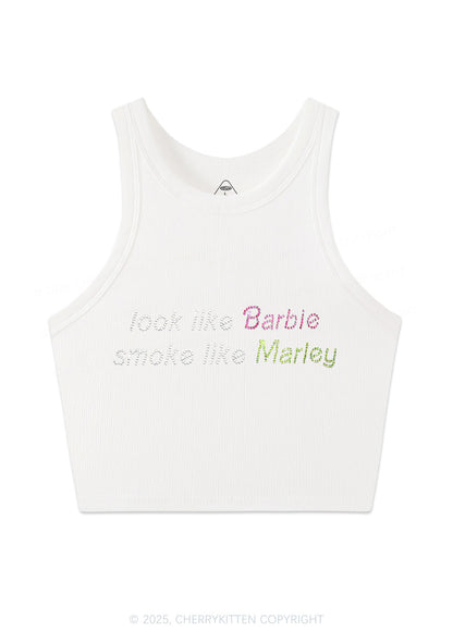 Rhinestone Smoke Like Marley Y2K Crop Tank Top Cherrykitten