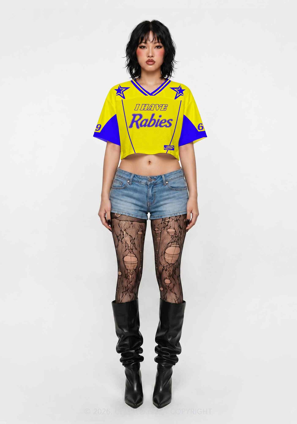 Yellow I Have Rabies Y2K Crop Sport Jersey Shirts Cherrykitten