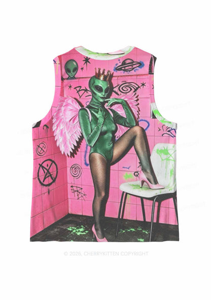 Alien Angel Graffiti Wall Y2K Mesh Muscle Tank Cherrykitten
