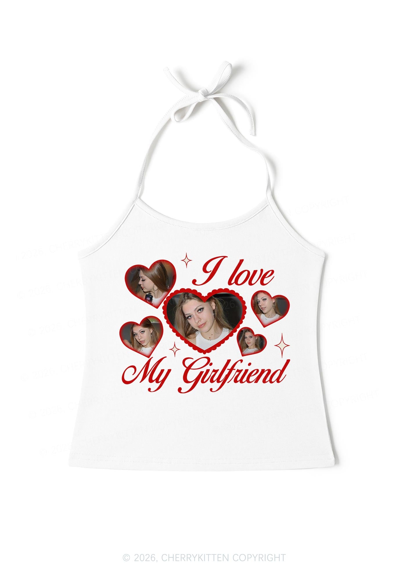 Custom Photo I Love My GF BF Valentine's Day Y2K Halter Neck Cami Cherrykitten