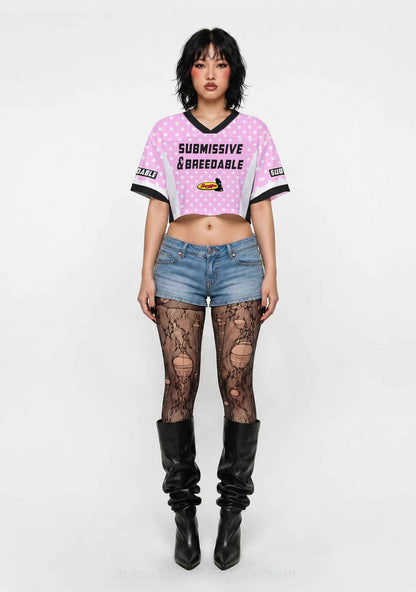 Submissive Breedable Pink Dots Y2K Crop Sport Jersey Shirts Cherrykitten