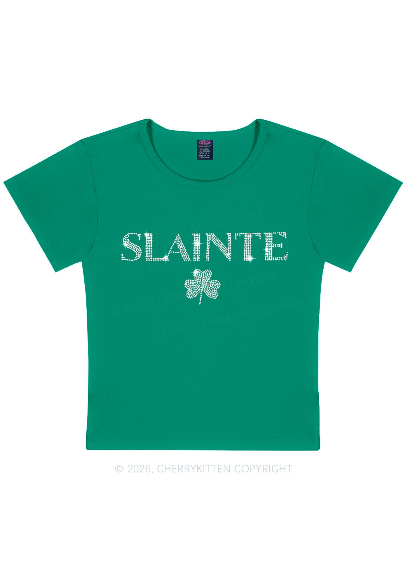 Rhinestone Slainte St Patricks Y2K Baby Tee Cherrykitten