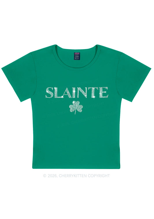 Rhinestone Slainte St Patricks Y2K Baby Tee Cherrykitten