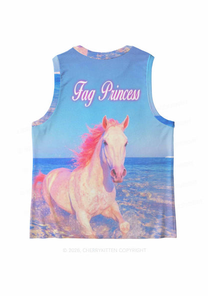 Blue Fag Princess Horse Pride Y2K Mesh Muscle Tank Cherrykitten