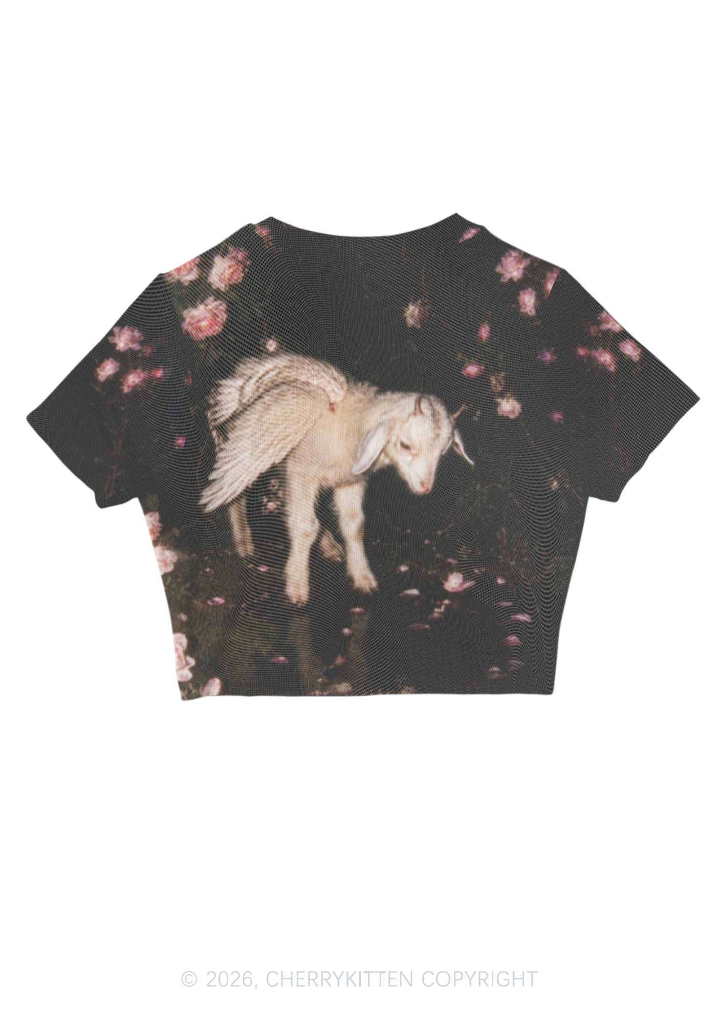 Winged Baby Goat Y2K Mesh Crop Top Cherrykitten