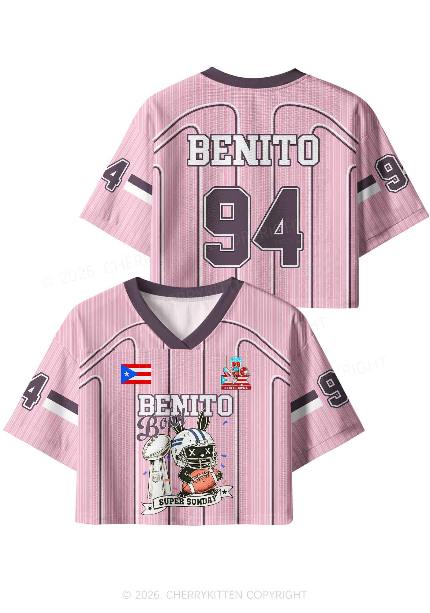 Pink Stripes Bunny Y2K Crop Sport Jersey Shirts Cherrykitten