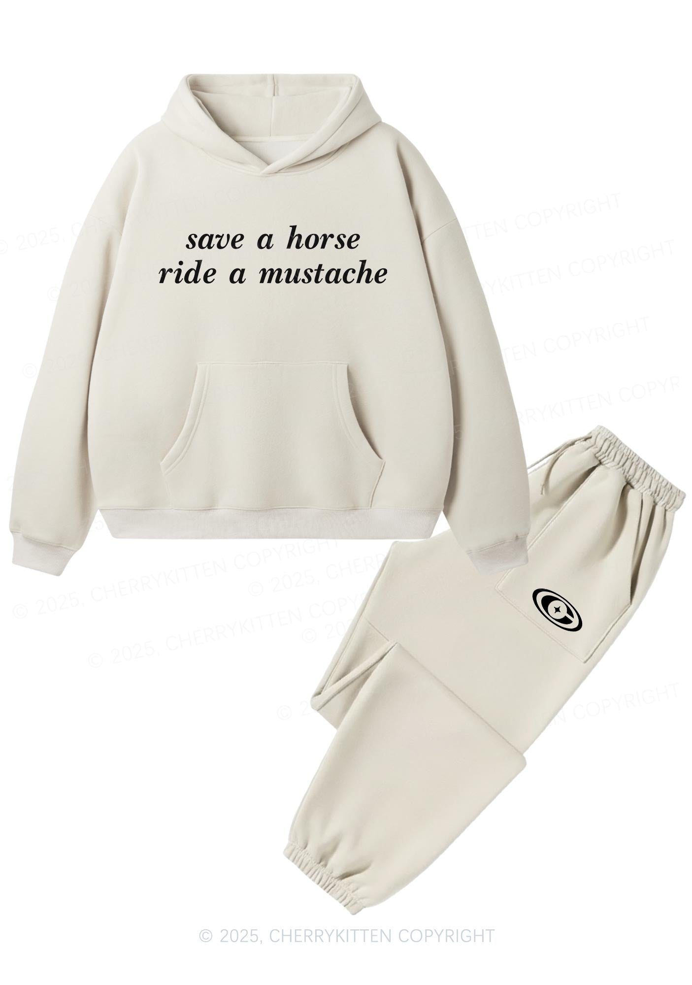 Ride A Mustache Y2K Fleece Hoodie Set Cherrykitten