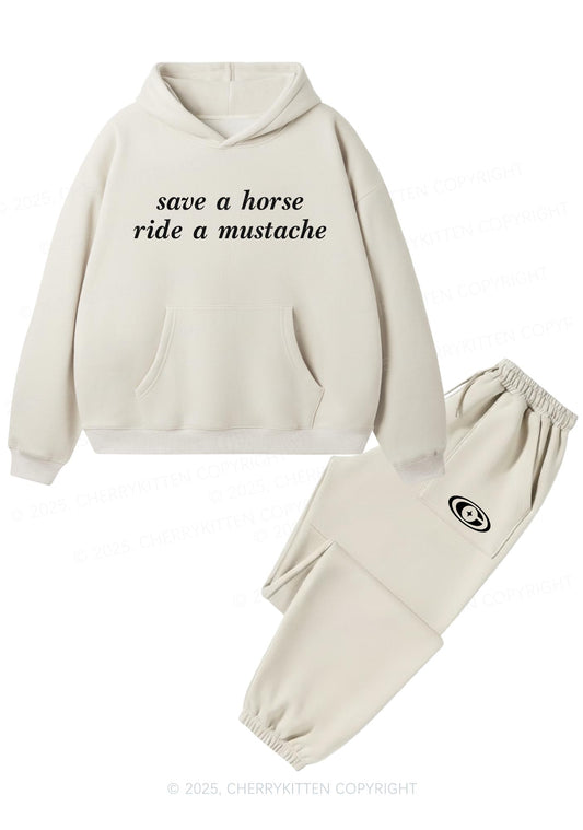 Ride A Mustache Y2K Fleece Hoodie Set Cherrykitten