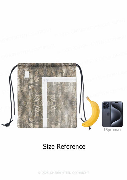 Forest Camouflage Y2K Drawstring Itabag Backpack Cherrykitten