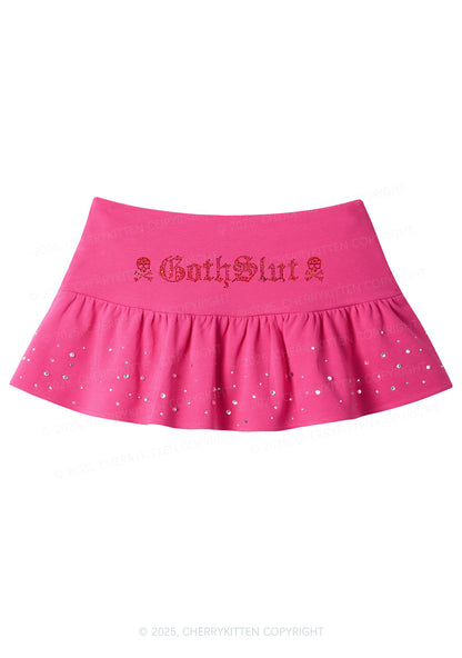 Rhinestone Gothslxt Y2K Pink Ruffled Rhinestone Mini Skirt Cherrykitten