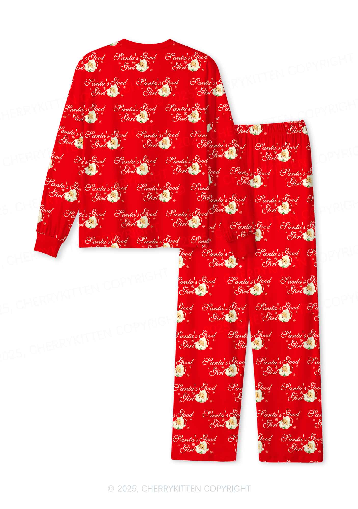 Christmas Santas Good Girl Y2K Print Long Sleeve Pajama Set Cherrykitten