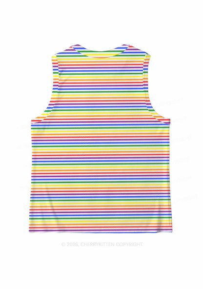 Rainbow Stripes Pride Y2K Mesh Muscle Tank Cherrykitten
