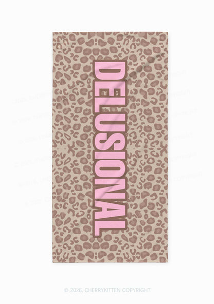 Pink Delusional Leopard Y2K Beach Towel Cherrykitten
