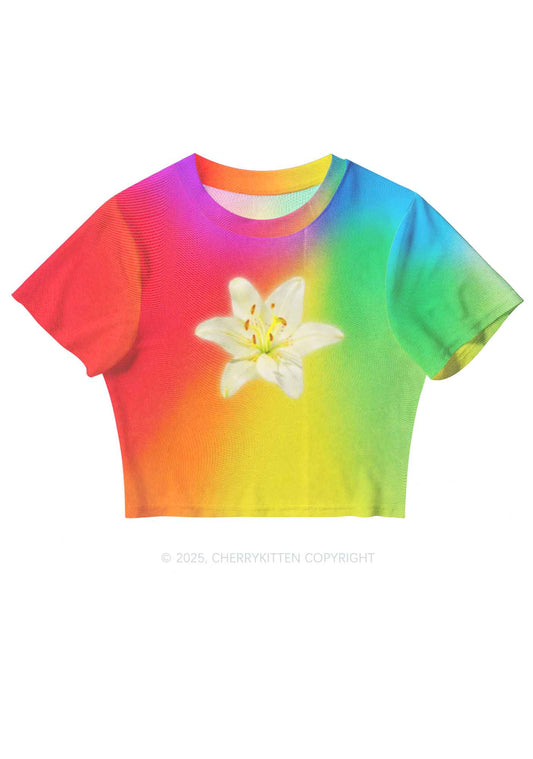 Lily in Rainbow Pride Y2K Mesh Crop Top Cherrykitten