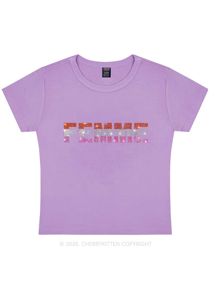 Rhinestone Femme Pride Y2K Baby Tee Cherrykitten