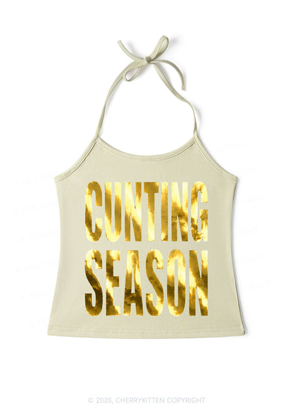 Cxxting Season Silver Foil Printed Y2K Halter Neck Cami Cherrykitten