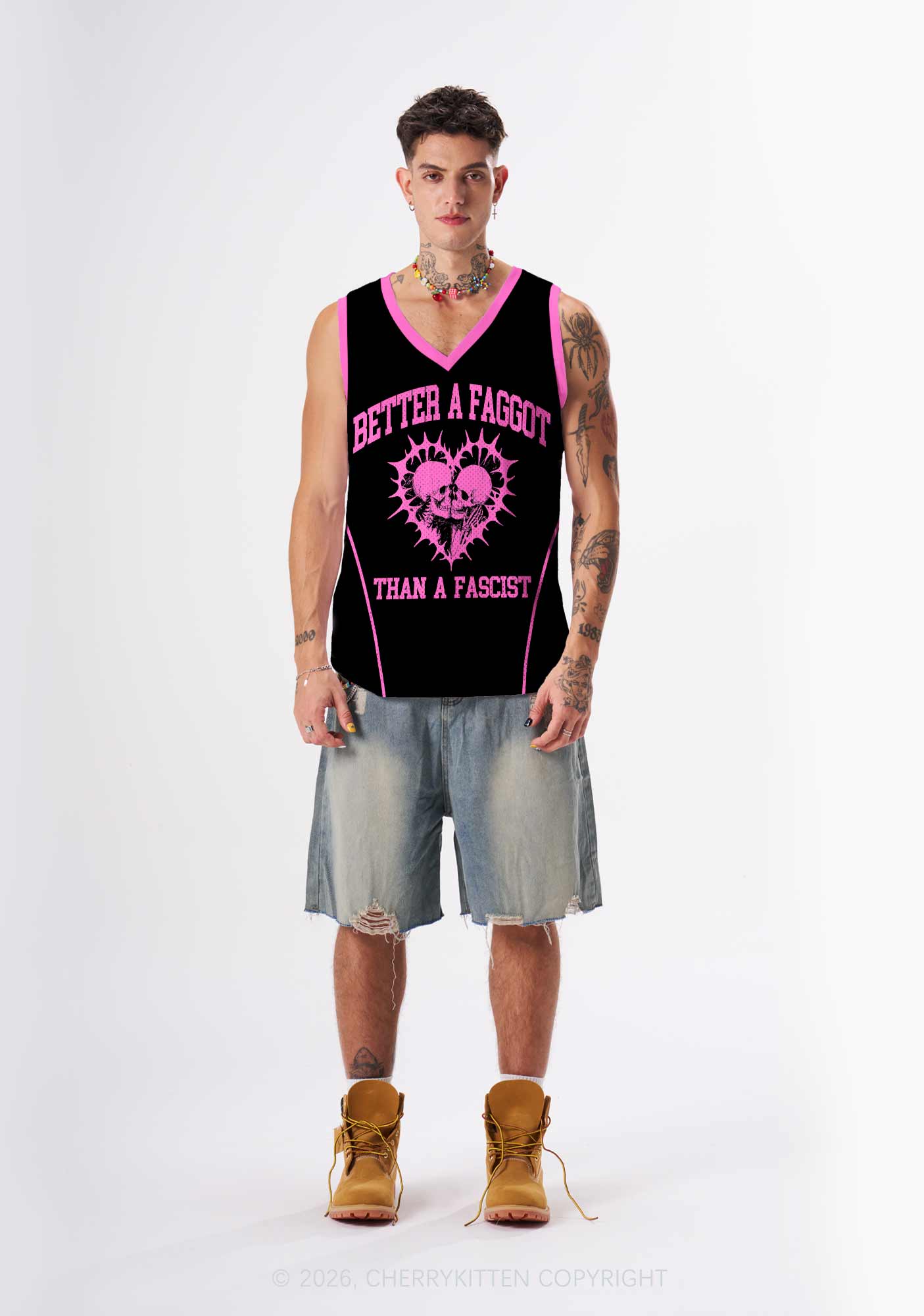 Hot Pink Better A Faggot Than A Fascist Pride Y2K Sport Jersey Tank Cherrykitten