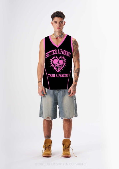 Hot Pink Better A Faggot Than A Fascist Pride Y2K Sport Jersey Tank Cherrykitten