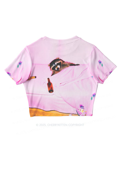 Pink Couch Raccoon Y2K Mesh Crop Top Cherrykitten