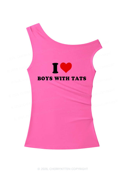 I Love Boys With Tats Y2K Off Shoulder Tank Top Cherrykitten